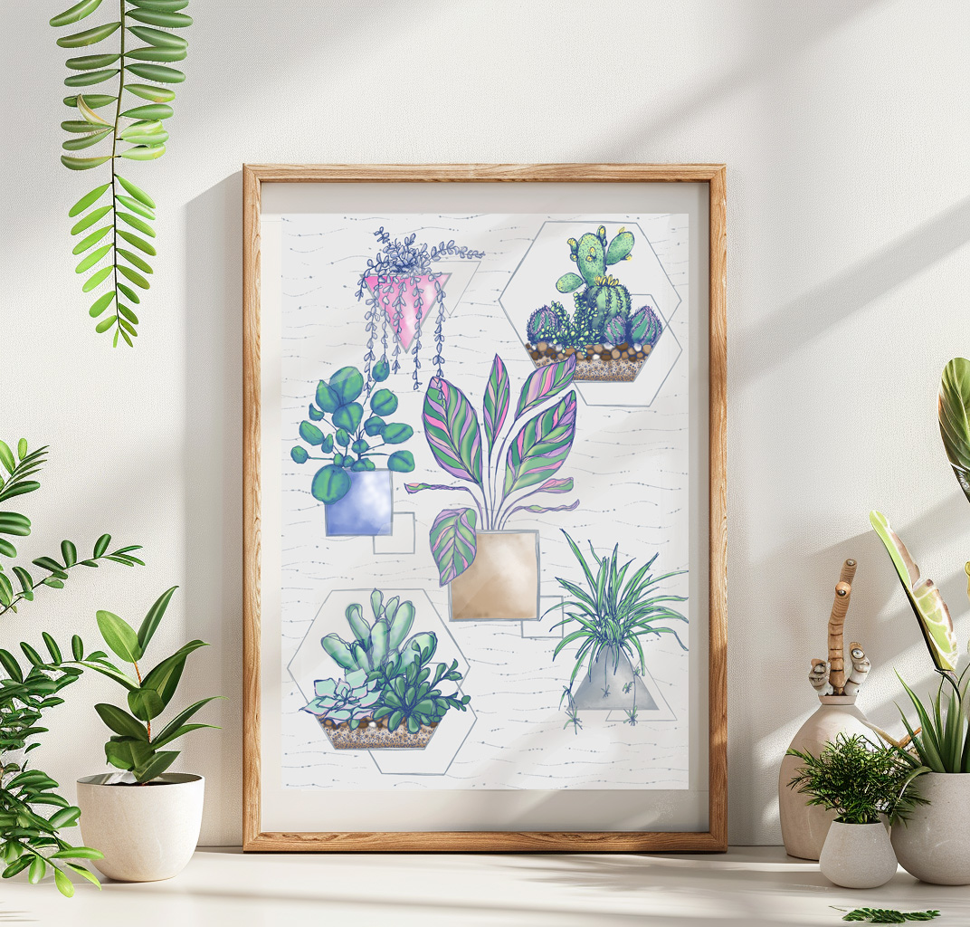Image of Shapely House Plants art print created by Morwenna Sanders for Verbena Wave