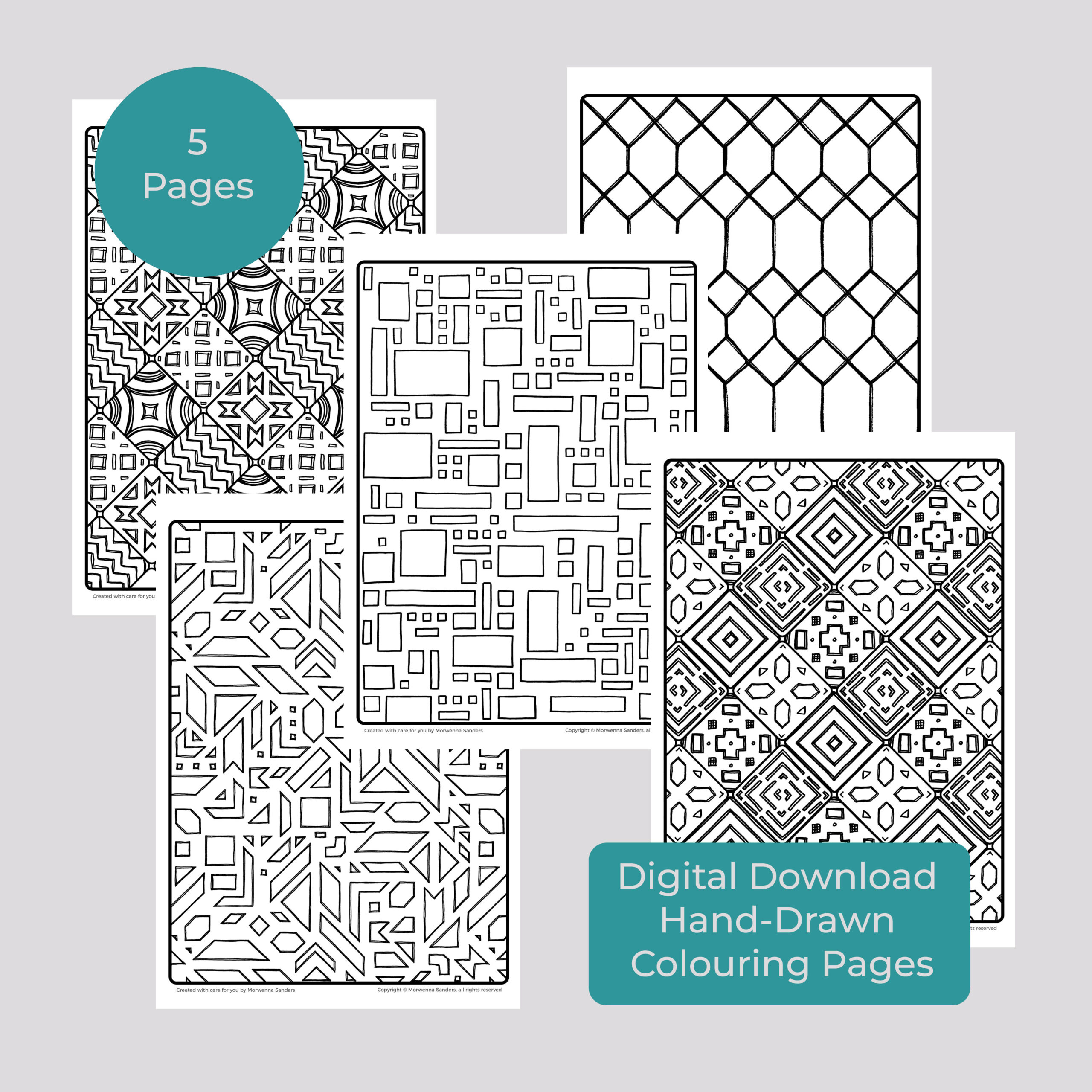 Image of 5 Geometric Colouring Sheets for digital download by Morwenna Sanders