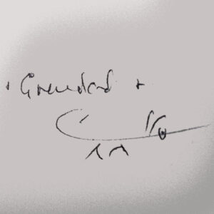 Scrawly signature saying "Grandad" with a wobbly stick drawing of their sausage dog.