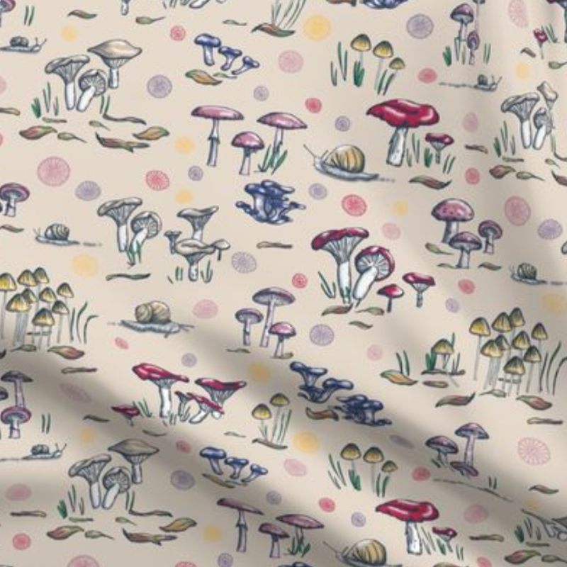 Image of fabric sample with the Fabulous Fungi design.