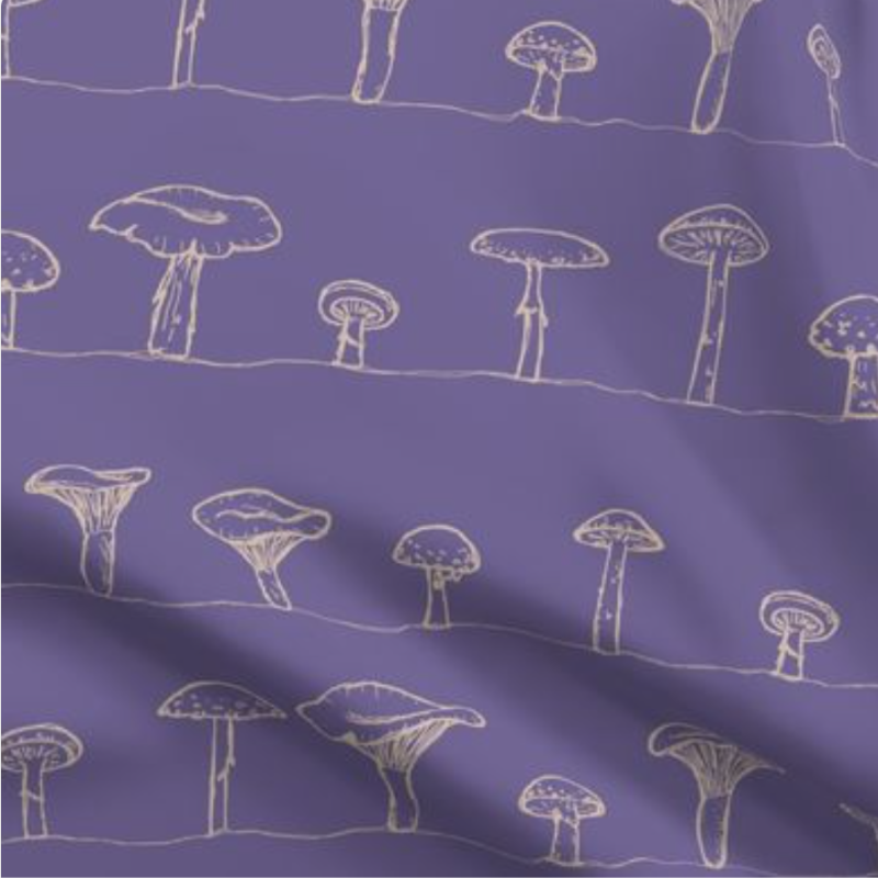 Image of fabric sample with the Fungi Parade design.