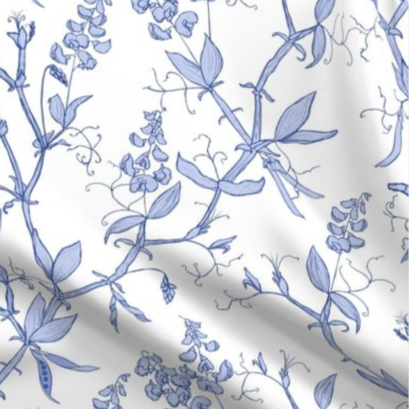 Image of fabric sample with the Perennial Sweet Peas design.