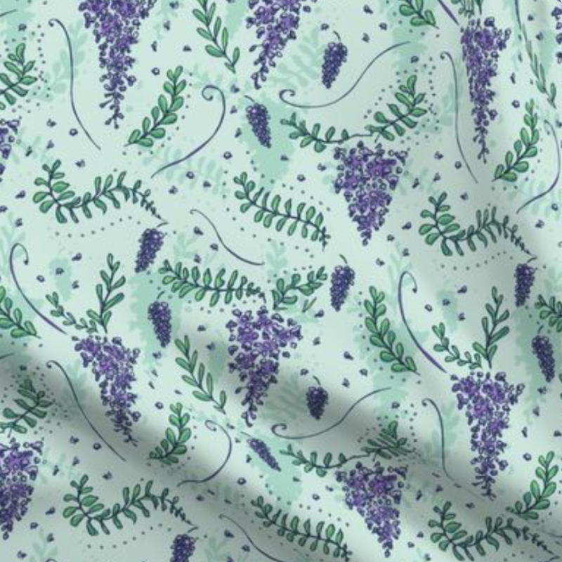 Image of fabric sample with the Wandering Wisteria design.