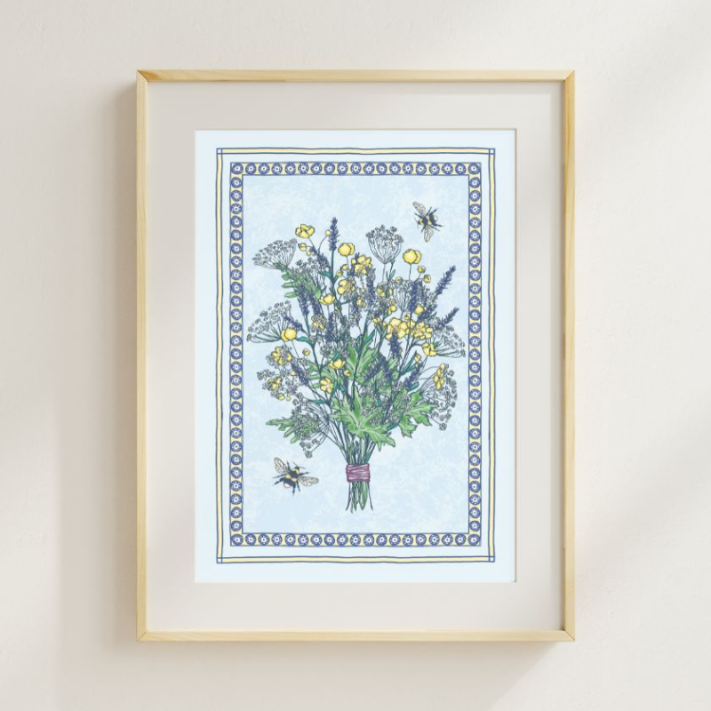 Image of Buttercup and Wildflower Posy art print created by Morwenna Sanders for Verbena Wave
