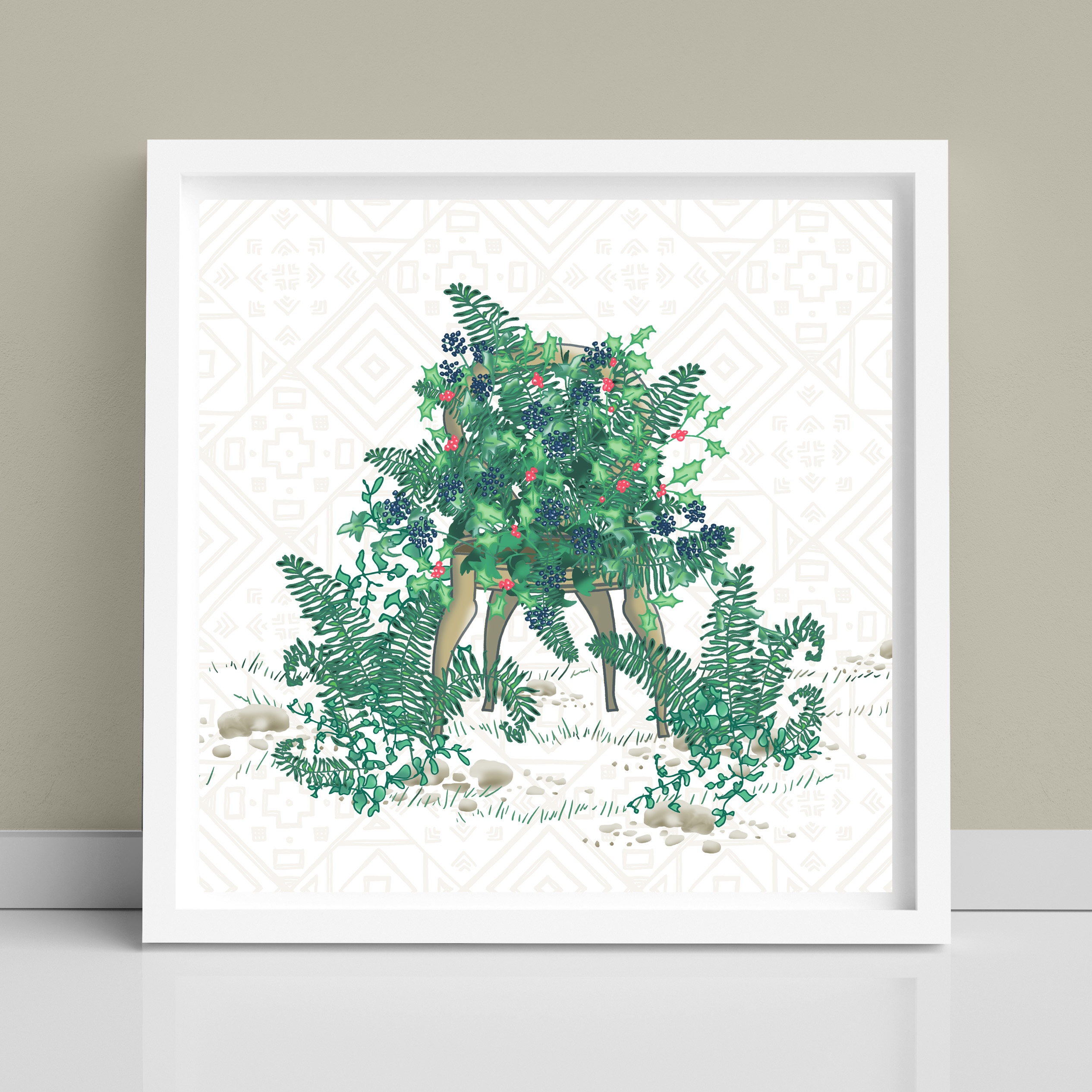Image of Winter Chair Flowers art print created by Morwenna Sanders for Verbena Wave