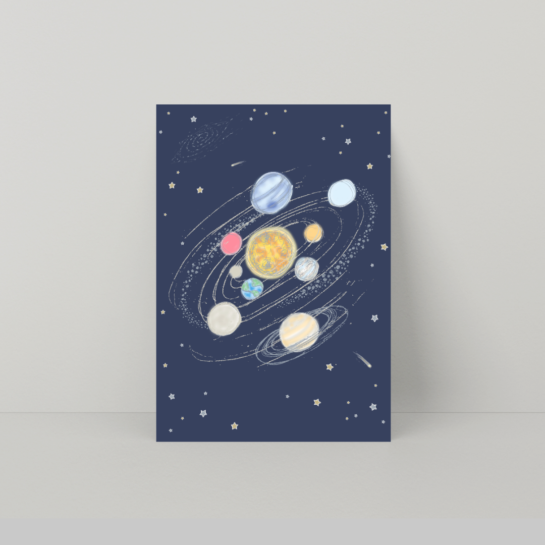 Image of Solar System Greeting Card, created by Morwenna Sanders for Verbena Wave