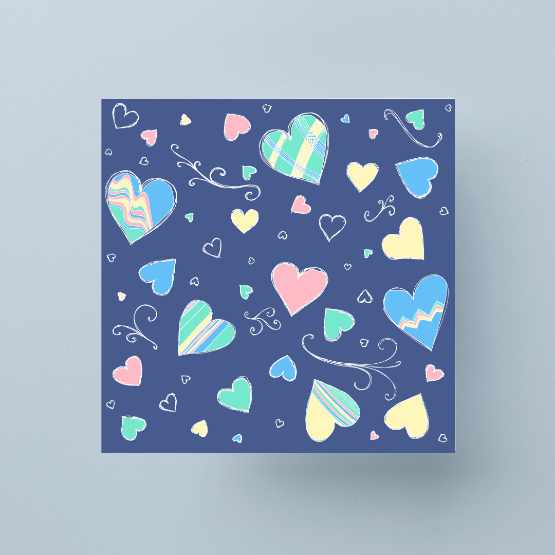 Image of Happy Hearts Greeting Card, created by Morwenna Sanders for Verbena Wave