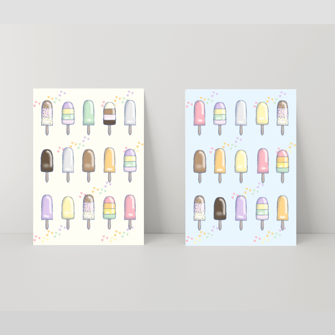 Image of Ice-cream Lolly Love Greeting Card set, created by Morwenna Sanders for Verbena Wave
