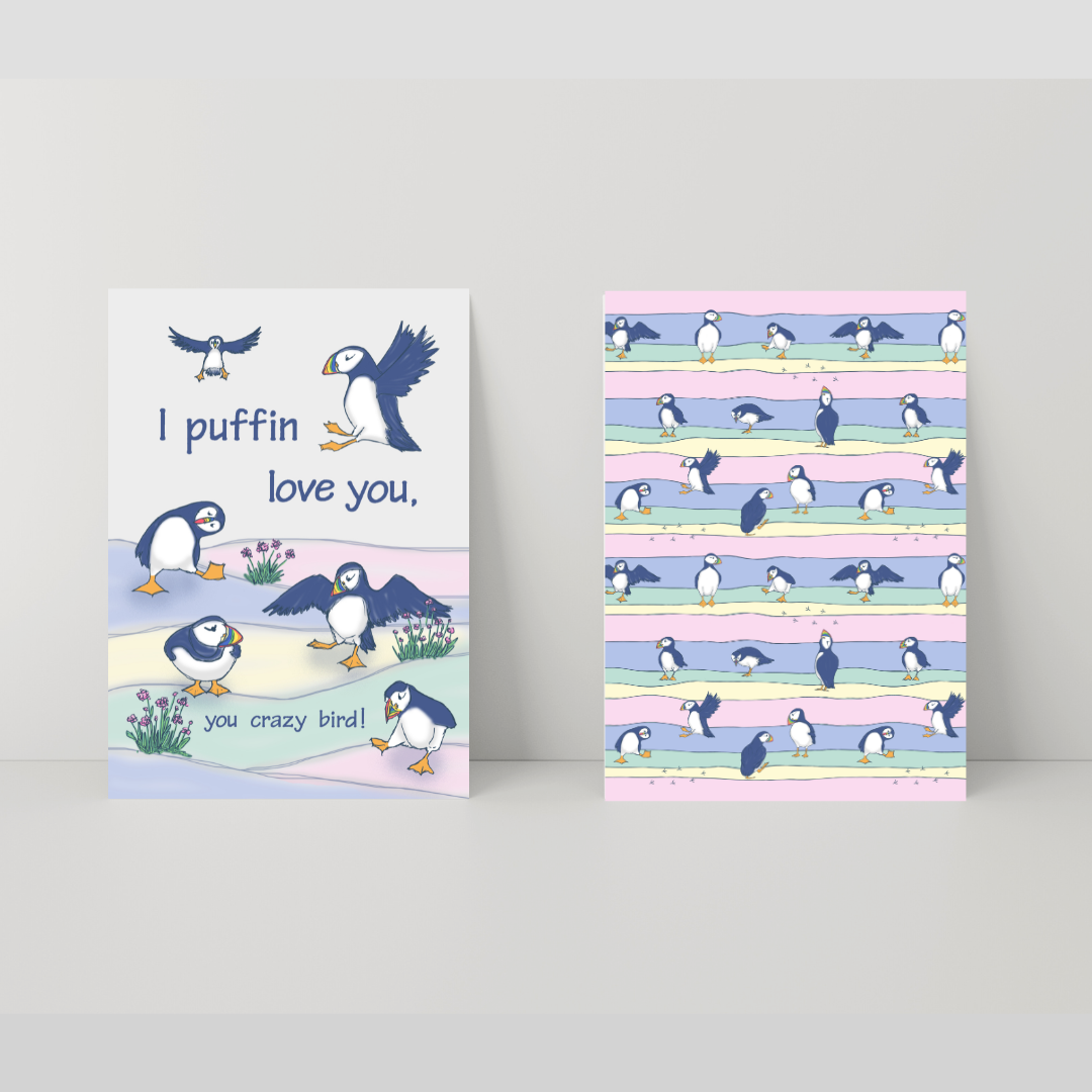 Image of Puffins Greeting Card set, created by Morwenna Sanders for Verbena Wave